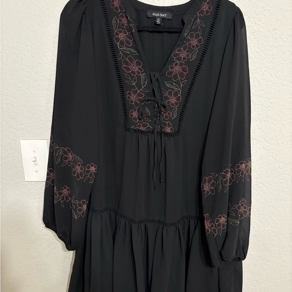 Ellen Tracy Black Dress with Pink Floral Accents